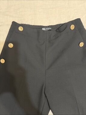 Zara Black High-Waist Trousers with Gold Buttons